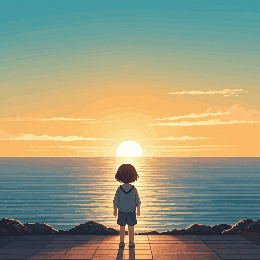 夕日を見つめる子ども