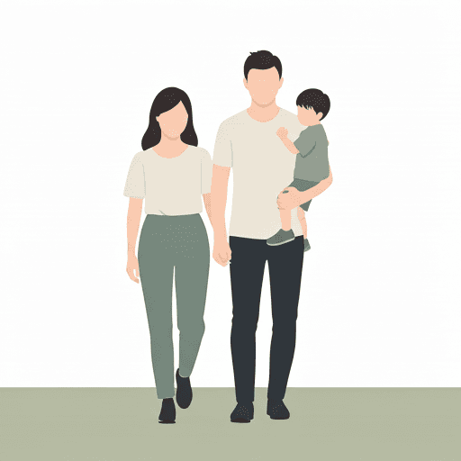 家族で散歩する様子